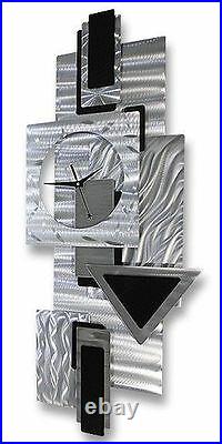 AWESOME GEOMETRIC CLOCK! Modern Metal Wall Clock Art SILVER BLACK Deco Jon Allen