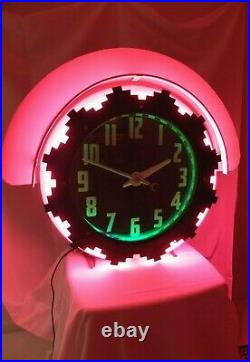 Advertising Cleveland Neon Clock- Aztec- Electric Neon Clock Company With Marquee