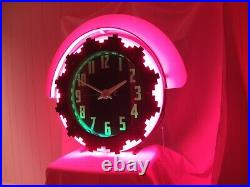 Advertising Cleveland Neon Clock- Aztec- Electric Neon Clock Company With Marquee
