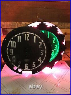 Advertising Clock with Aztec Motif by Electric Neon Clock Co. Art Deco Style