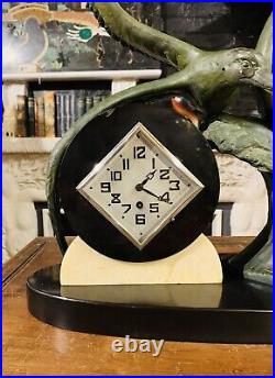Amazing Large 1930's French Art Deco Marble S. Marti Sculptural Clock By Rulas