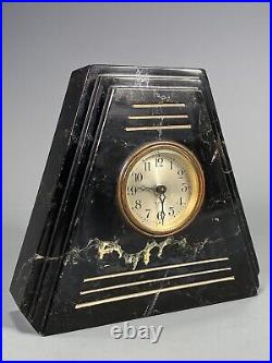 American Made Period Art Deco 8 Day Clock in a Green Marble Body ca. 20th c