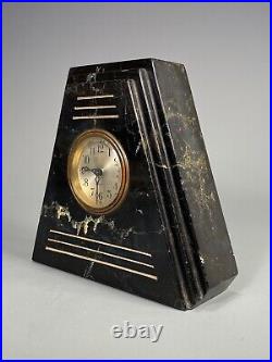 American Made Period Art Deco 8 Day Clock in a Green Marble Body ca. 20th c