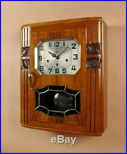 An Art Deco Westminster Girod Carillon Oak, Walnut Wall Clock French circa 1940