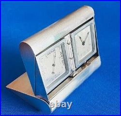An English Art Deco, Engine Turned, Sterling Silver Clock Desk Compendium 1936
