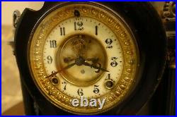 Ansonia Quirinal 1901 Victorian Black Iron Mantel Clock, Art Deco Americana