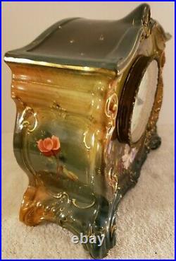 Antique 1800's ANSONIA La Landes Royal Bonn Porcelain Ceramic Mantel Shelf Clock
