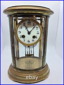 Antique 1800's French Victorian Oval Crystal Regulator Curved Glass Mantel Clock