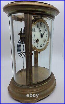 Antique 1800's French Victorian Oval Crystal Regulator Curved Glass Mantel Clock