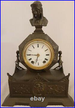 Antique 1874 Seth Thomas & Sons No. 8013 Cast Metal Figural Mantel Shelf Clock