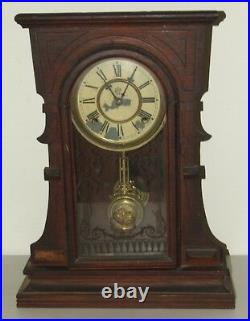 Antique 1874 Waterbury Walnut Victorian Parlor Mantel Shelf Clock