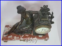 Antique 1880 French Victorian'Coquette par Ruffony' Figural Statue Mantel Clock