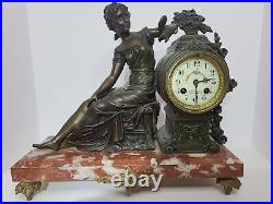 Antique 1880 French Victorian'Coquette par Ruffony' Figural Statue Mantel Clock