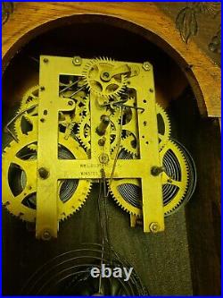 Antique 1880s GILBERT Oak Gingerbread Parlor Mantel Shelf Clock withCarved Flowers