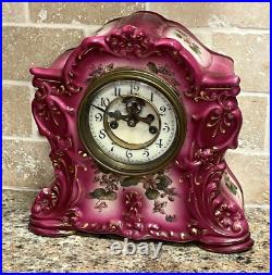 Antique 1898 Rare Art Deco Waterbury Porcelain Parlor Mantle Clock #101 (69)