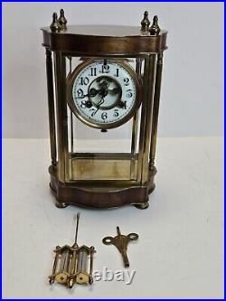Antique 1912 WATERBURY Brittany Victorian Brass & Glass Crystal Regulator Clock