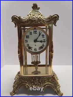 Antique 1914 ANSONIA Zenith Fancy Gilt Brass Art Nouveau Crystal Regulator Clock