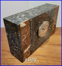 Antique 1920's Art Deco Black & Red Marble Mantel Clock with Two Side Garnitures