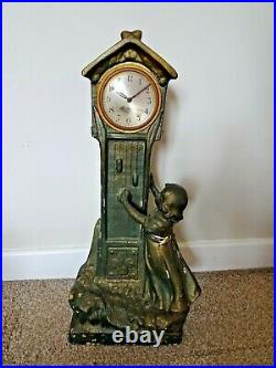 Antique 1920's Art Deco Chalkware Cast Grandfather Mantel Clock with Little Girl