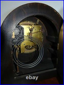 Antique 1920's Art Deco Zig-Zagged Shaped Oak Mantel Clock -Chime Key Pendulum