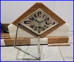 Antique 1920's French Art Deco Marble Mantel Clock with Geo Maxim Bronze Woman