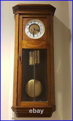 Antique 1920's German Weight Driven Art Deco Ornate Inlaid Regulator Wall Clock
