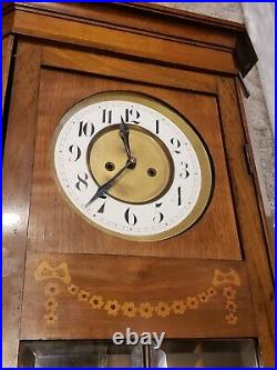 Antique 1920's German Weight Driven Art Deco Ornate Inlaid Regulator Wall Clock