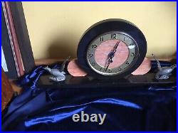 Antique 1920's30s Art Deco Clock Marble and Onyx. WORKING 50cm wide