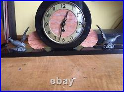 Antique 1920's30s Art Deco Clock Marble and Onyx. WORKING 50cm wide