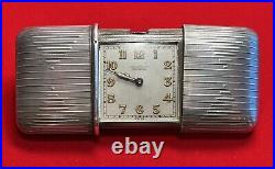 Antique 1920s Art Deco Movado Chronometre 935 Silver Travel Clock
