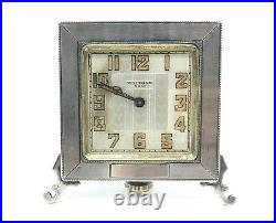 Antique 1920s Art Deco Waltham 8-Day Sterling Travel / Desk Clock, Works Great