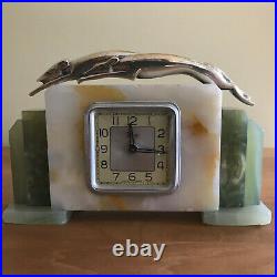 Antique 1920s French Art Deco 2 tones Marble and Chrome Mantle Clock Original