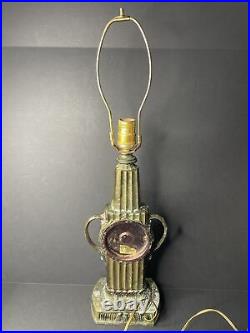 Antique 1920s United MG Brass Clock Lamp American Empire Art-Deco TESTED WORKS