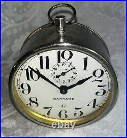 Antique 1920s Wm. L. Gilbert Barrage Alarm Clock Polished Nickel Case-Working