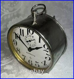 Antique 1920s Wm. L. Gilbert Barrage Alarm Clock Polished Nickel Case-Working