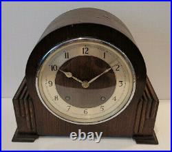 Antique 1930's Dark Oak Garrard Art Deco Chiming Mantel Clock (Early 20th)