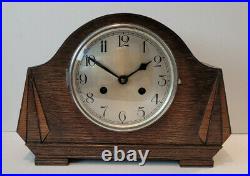 Antique 1930's German Haller Art Deco Oak Chiming Mantel Clock (Early 20th)