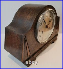 Antique 1930's German Haller Art Deco Oak Chiming Mantel Clock (Early 20th)
