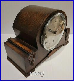 Antique 1930's Oak Art Deco Anvil Perivale Mantel Clock with Unknown Chime