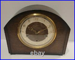 Antique 1930's Oak Art Deco Smiths Westminster Chiming Mantel Clock with Silence