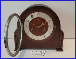 Antique 1930's Smiths Enfield Art Deco Oak Chiming Mantel Clock (Early 20th)