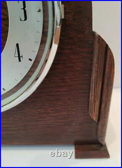 Antique 1930's Smiths Enfield Art Deco Oak Chiming Mantel Clock (Early 20th)