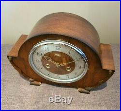 Antique 1930's Smiths Enfield Mahogany Art Deco Mantel Clock with Key & Pendulum