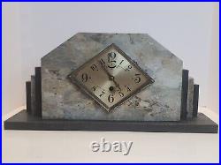 Antique 1930's UCRA French Art Deco 8 Day Black/White Marble Mantel Shelf Clock