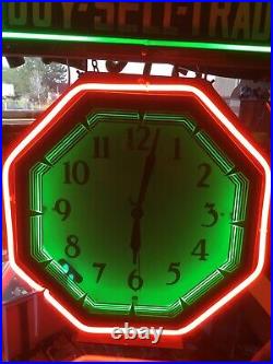 Antique 1930s Art Deco Octagon Neon Clock Buy-Sell-Trade. WOW! Rare! Working