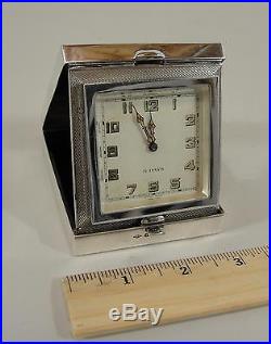 Antique 1933 Art Deco Birmingham Sterling Silver Swiss Folding Travel Clock