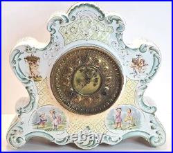 Antique 19th C. ANSONIA Victorian Open Escapement Porcelain Mantel Shelf Clock