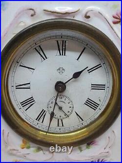 Antique 19th C. ANSONIA Victorian Porcelain Ceramic Wind-Up Mantel Alarm Clock