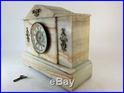 Antique 19th C Ansonia White Onyx Marble Mantle Clock Bronze Victorian 1880