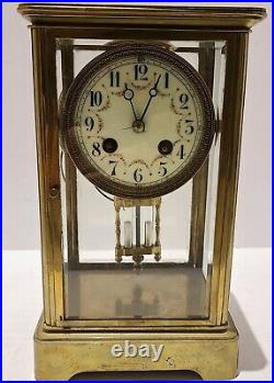 Antique 19th C. French Victorian Brass & Glass Crystal Regulator Mantel Clock